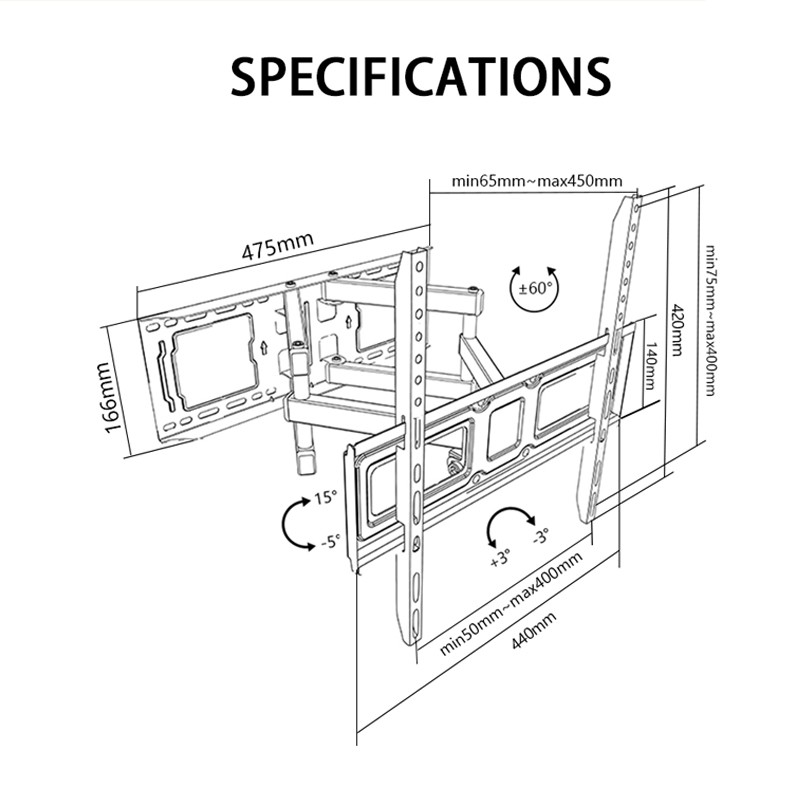 MCR-446 Modern Style Swivel TV mount for 32 to 60 Inches