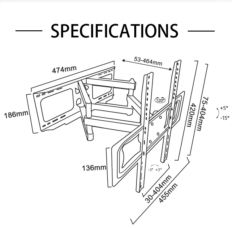 MICRON MCR-T09 Tilt Tv Mount up and down VESA for 32‘’-70‘’